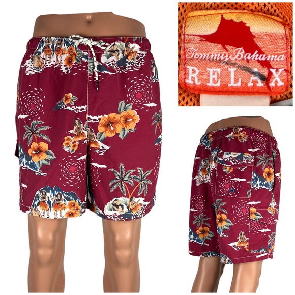 Tommy Bahama Other - Tommy Bahama Mens XL Swim Shorts Floral Red Nylon Relax Beach Vacation EUC